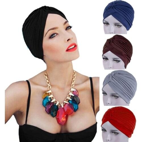 Women Headbands Stretchy Turban Muslim Hat Headband Warp Female Chemo Hijab Knotted Indian Cap Adult Head Wrap For Women