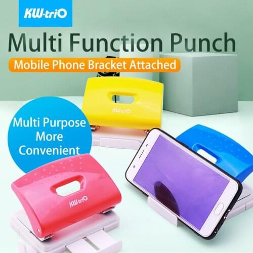 2-Hole DIY Paper Puncher Handheld Hole Puncher Double Hole Loose-Leaf Notebook Paper Punch with Mobile Phone Bracket Attached