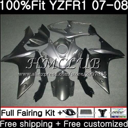 Injection Silver black Body For YAMAHA YZF R 1 YZF 1000 YZF R1 2007 2008 11HC.4 YZF1000 YZF-1000 YZF-R1 YZFR1 07 08 Fairing kit