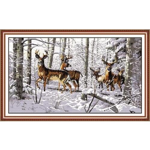 Joy Sunday Antelopes In The Snow Counted Cross Stitch Kits Embroidery Needlework Sets Chinese 14CT Printed Decorations for Homes