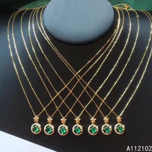 KJJEAXCMY fine jewelry 925 Sterling Silver inlaid natural emerald Girl popular Chinese Wind Star Pendant support detection