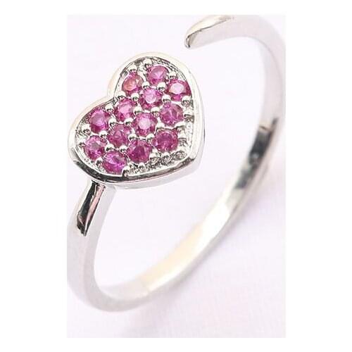 ZSLBS Unique Heart Open Rings Pink Micro Zircon Pave Cute Ring For Women Girls Party Jewelry Open Size Finger Rings Gift Anillos