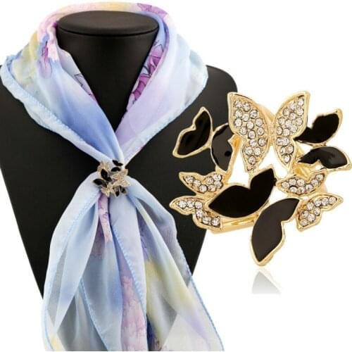 Korean Fashion Versatile Silk Scarf Buckle Drops Of Oil Rhinestone Butterfly Three Rings Scarf Buckle