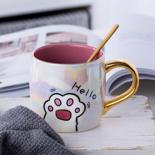 Mug With Lid and Spoon Coffee Milk Mugs Cartoon Ceramics Cat Cute Creative Breakfast Cup Valentines Day Wedding Birthday Gift