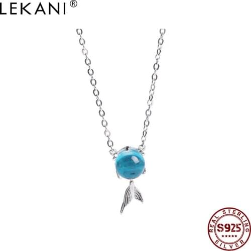 LEKANI Sterling Silver 925 Jewelry Cute Fish Pendant Necklaces For Women Trendy Ball Blue Crystal Necklace Charms Accessories
