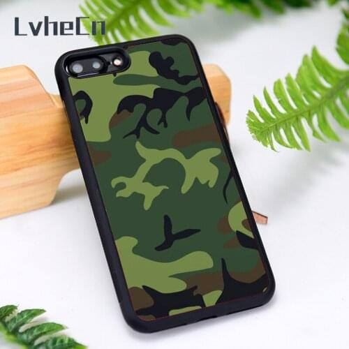LvheCn Silicone Rubber Phone Case Cover for iPhone 6 6S 7 8 Plus X XS XR 11 12 Mini Pro Max Camouflage Green