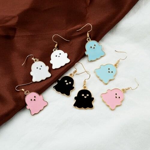 Metal Cute DIY Cartoon Little Ghost Dangle Ear Hook Pendnt Candy-Colored Halloween Elf Drop Earrings For Woman Girls Jewelry