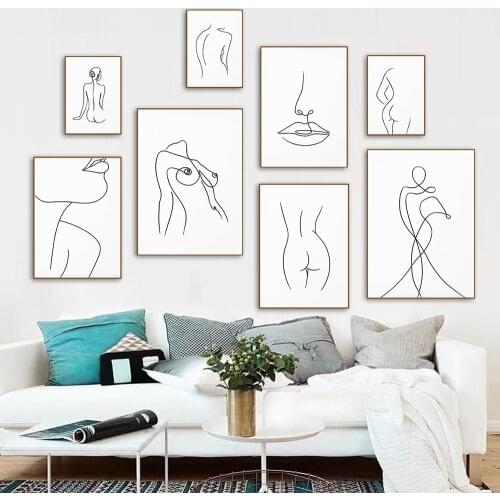 Minimalist Figures Line Art Woman Body Canvas Painting Wall Art Nordic Posters and Prints Wall Pictures for Living Room Decor