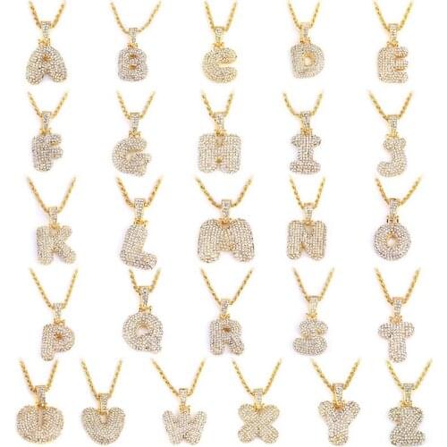 26 A-Z Letters Pendant Necklace Zirconia Crystal for Men Punk Initials Name Necklace Fashion Men Hip Hop Jewelry