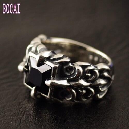 925 sterling silver square face anchor pattern male models Thai silver ring Mans silver ring