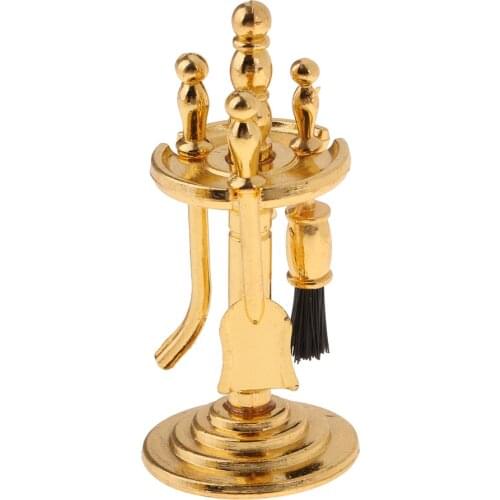 4pcs Alloy Miniature Cleaning Tools & Holder Set For 1/12 Dolls House Decor