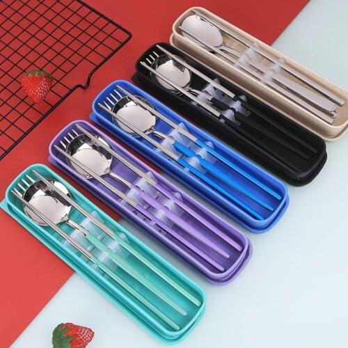 3pcs / set Flatware Stainless Steel Cutlery Tableware Dinnerware Long Spoon Cutlery Set Outdoor three-piece travel cutlery box