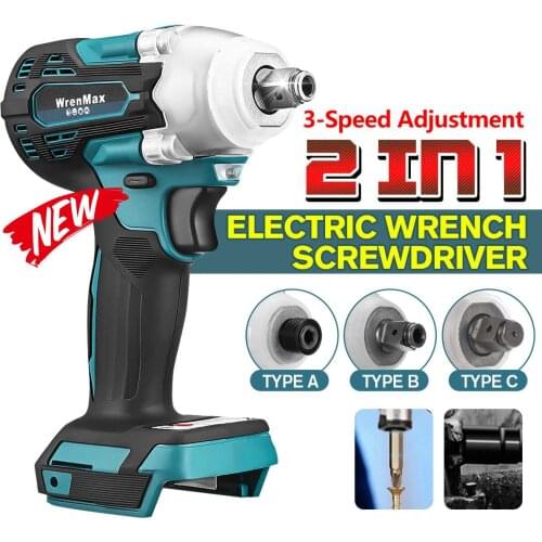 New 800N.m.Cordless Electric Impact Wrench Motor 1/2" Square Brushless Rechargeable Wrench LED Light for 18V Makit Battery