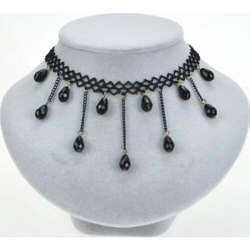 2017 new arrived Bohemian style black crystal tassel chain pendant collar necklace for womens wedding and party Dress