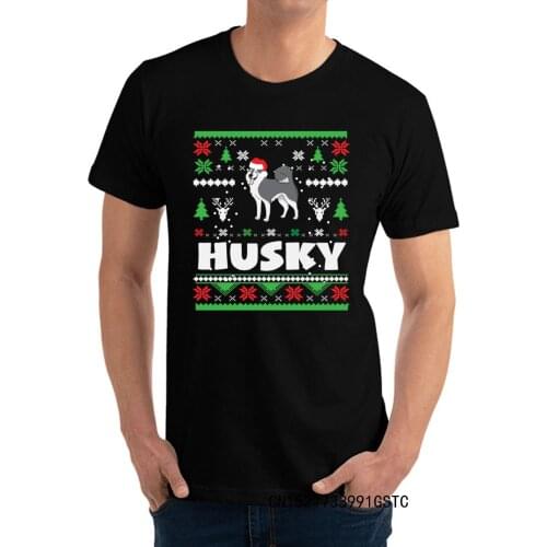 Ugly Christmas Siberian Husky Xmas Apparel Fun Tops Shirts Funky Round Neck Fashionable Premium Cotton Adult T Shirt Tops Tees