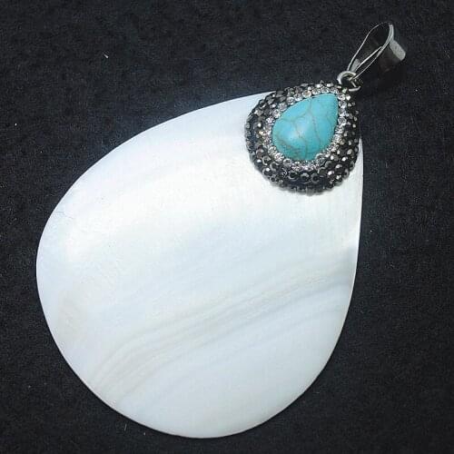 Shell pendants with blue stone with rhinestone 50x60mm only pieces stock unique items good selling items for your new arrivals