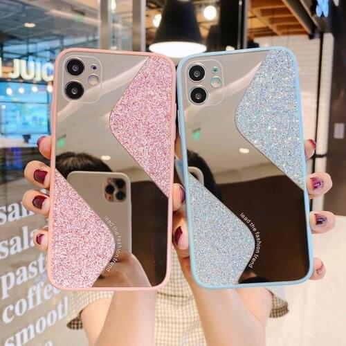 Luxury Mirror Phone Case For iPhone 11 Pro Max XR XS Max 6S 8 7 Plus SE 2020 Bling Glitter Makeup Shockproof Soft Back Cover