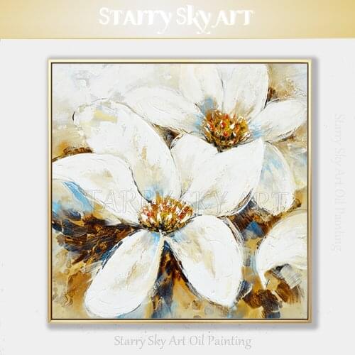 Artist Hand-painted High Quality Modern Wall Art Beautiful Magnolia Flower Oil Painting Hand-painted White Flower Oil Painting