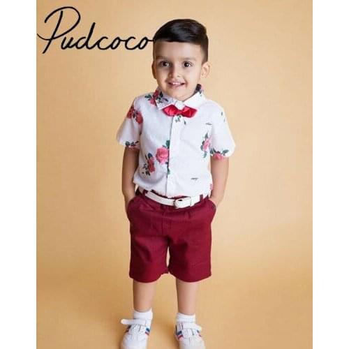 Newborn Kids Baby Boy Tracksuit Floral Short Sleeve Shirt+short Pants Gentleman Outfit Summer Clothes Sets 1-7y