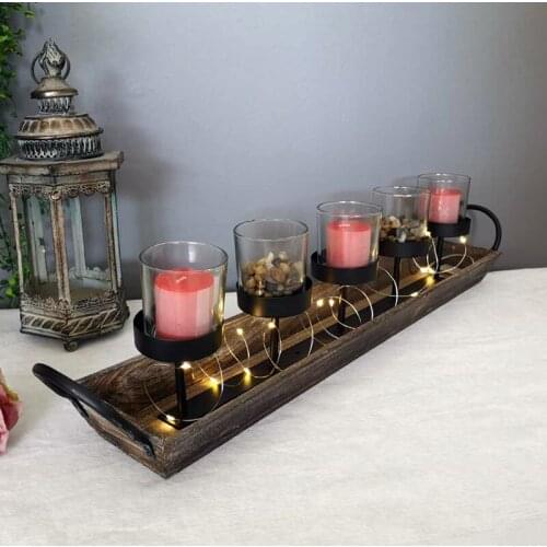 Nordic Glass Candle Holder Vintage American Wooden Large Candle Holder Living Room Decor Porte Bougie Verre Candlestick DD60ZT