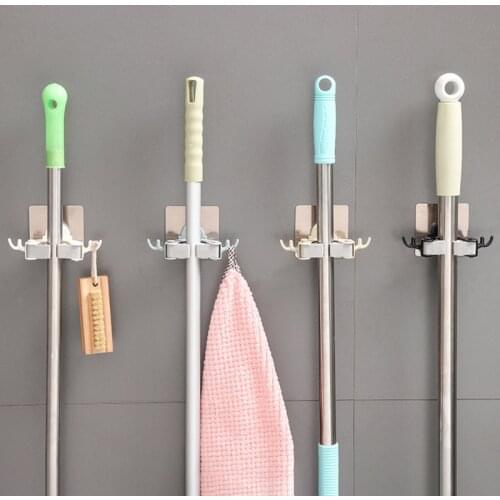 Mop Rack Bathroom Accessories Wall Mounted Shelf Organizer Holder Hanger Doors/On Walls Kitchen Storage Tool Zelfklevende Haak