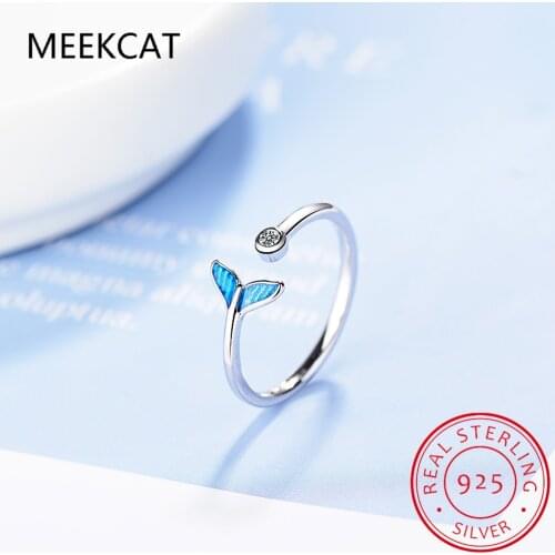 MEEKCAT 2021 New 100% 925 Sterling Silver Fashion Women Mermaid Tail Rings Size 5 6 7 Wonderful Gift For Girls Kids Ladys