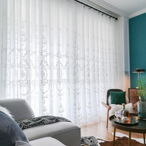 White Embroidered Sheer Tulle Curtains for Living room the Bedroom Europe Window Screening Organza Curtains Fabric Blinds Drapes