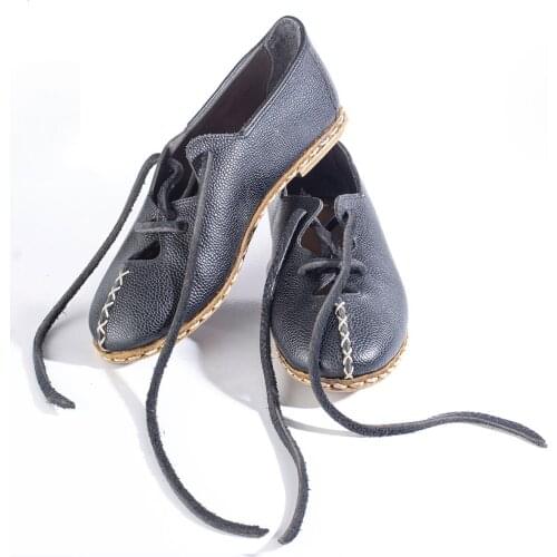 Women Hand Made Comfort Basic Healty Full Leather Shoes Dark Blue