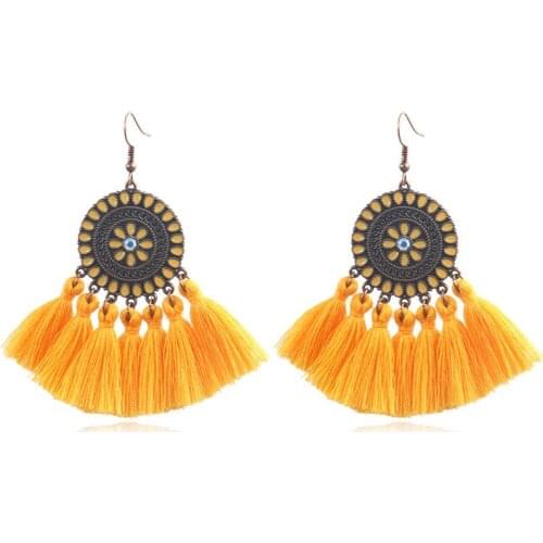 2019 New Bohemian Long Tassel Earrings for Women Round Fan-shaped Red Blue Green Black White Pink Yellow Purple Alloy Earrings