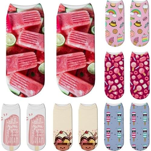 New Creative Design Pink Series Women Short Socks Funny Fruit Ice Cream Food Printed Cartoon Low Ankle Happy Unisex Socks Gifts