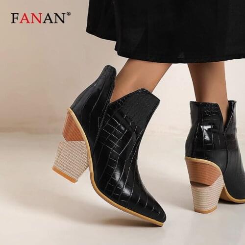 FANAN Winter Western Boots Women Wedge Heel Cowboy Boots Fashion Female Pointed Toe High Heels Boots Big Size Womens Shoes 2020