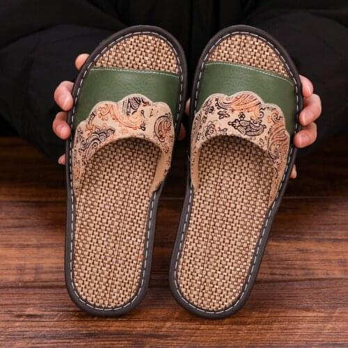 Womens Summer Indoor Slippers Linen Couples Comfortable Home Slippers Anti-Slip Household Mens Slippers