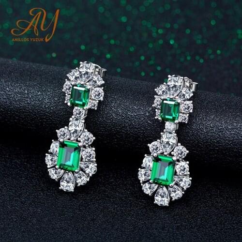 Anillos Yuzuk 100% 925 Sterling Silver Synthetic Emerald Drop Earrings For Women Sparkling Wedding Party Fine Jewelry Wholesale