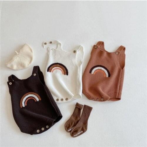Newborn Baby Knitted Bodysuit for Girl Rainbow Strap Rompers Playsuits 2021 Autumn New 100% Cotton Kids Clothes Boys 0-3 Years