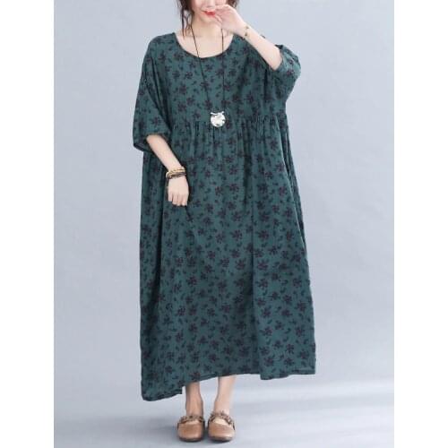 Print Floral Prairie Chic Travel Casual Dress 2021 New Arrival Short Sleeve Loose Summer Dress Women Vintage Long Maxi Dress