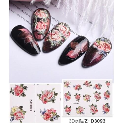 1Pc 5D Acrylic Engraved Nail Sticker Embossed White&Pink Colorful Flower Water Decals 5*7cm Nail Water Slide Stickers Decals