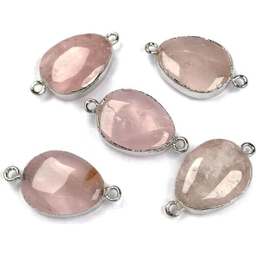 1PC Natural Pink Crystal Agate Connector Fashion Jewelry DIY Bracelet Necklace Charms Jewelry Production Size 16x23mm