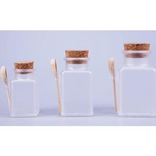 15pc 100g/200g/300g/500g Empty Plastic Facial Mask Container,Bath Salt Bottle With Wooden Spoon Women Cosmetic Refillable Jar