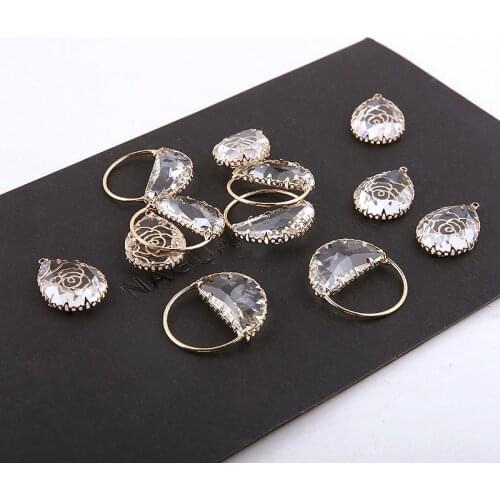 2pcs New Fashion Copper Plated Gold Zircon Cutout Round Flower Drop Earrings For Women Pendant Accessories Diy Jewelry Findings