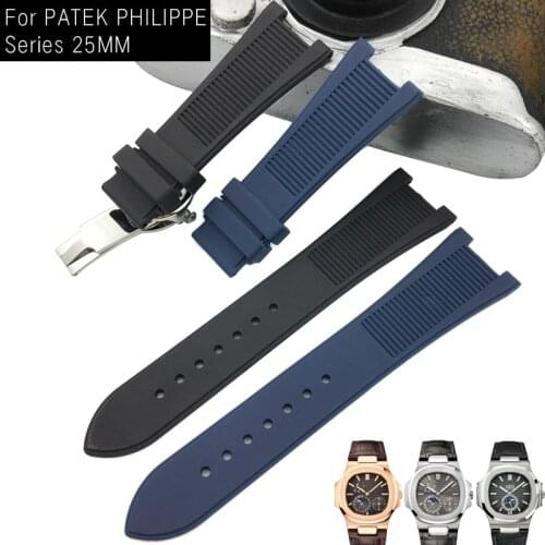 25mm Rubber Silicone Watch Strap Black Brown Blue Folding Buckle Watchband Suitable for PATEK PHILIPPK Series Watch Accessories