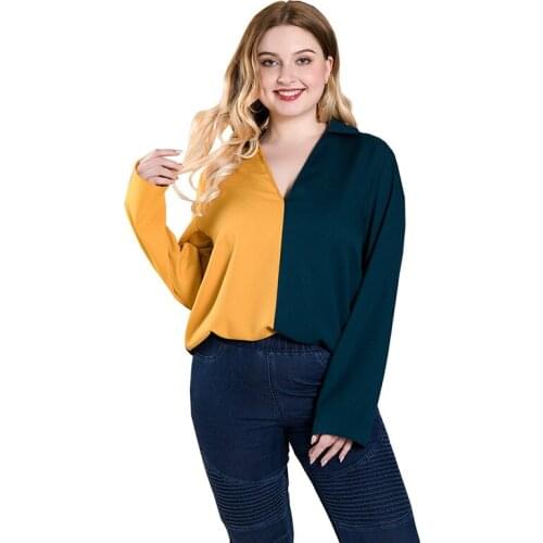 3XL 4XL Plus Size Blouse For Women V Neck Elegant Long Sleeves Lady Office All Match Shirts Spring Autumn Clothes Femme Ropa