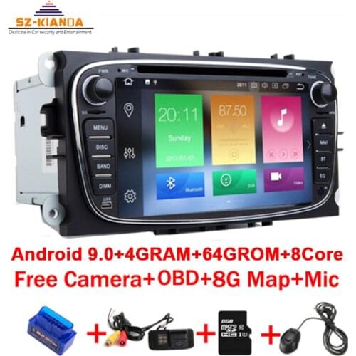 4G+64G Car Multimedia Player Android 9 GPS 2 Din car dvd player for FORD Focus S-MAX Mondeo C-MAX Galaxy wifi car radio DSP DVR