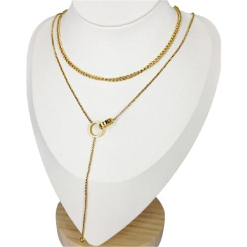 316L Stainless Steel Double Layer Simple Roman Numeral Double Circle Necklace Stainless Steel Chain
