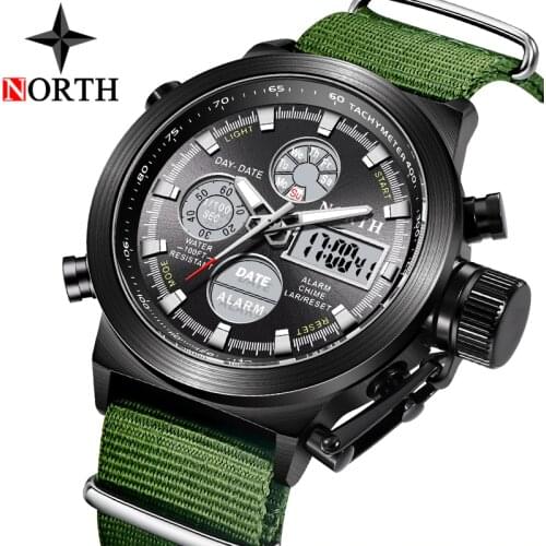 NORTH Watch Men Nylon Strap Mens Watches Top Brand Luxury LED Electronic Analog Quartz Watches Men Casual Military Sport Clock