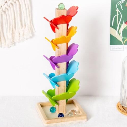 Montessori Kids Educational Toy Blocks Wood Tree Marble Ball Run Track Games Baby Children Intelligence Assemble Building Blocks