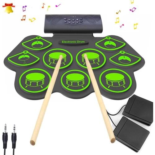 Electronic Drum Set Electric Midi Drum Set Kit for Kids Beginner Portable Roll Up Drum Practice Pads - Musical Instruments