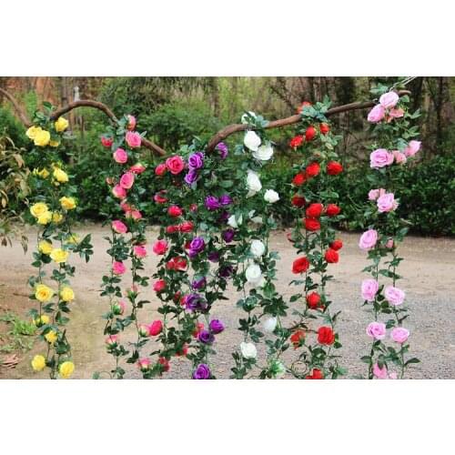 Flower Ivy Garland 86"Artificial Silk Rose Garland 2 Strands Fake Flower Ivy Leaf Vine Plants Home Hanging Wedding Decor