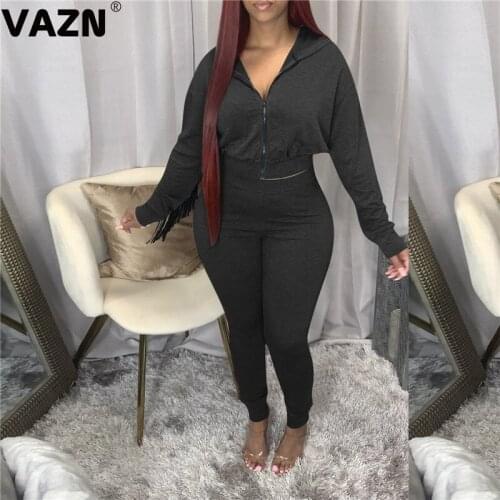 VAZN 2020 Hot Sale High-end Young Daily Casual Free Tracksuit Hooded Full Sleeve Group Long Pants Slim Women 2 Piece Set