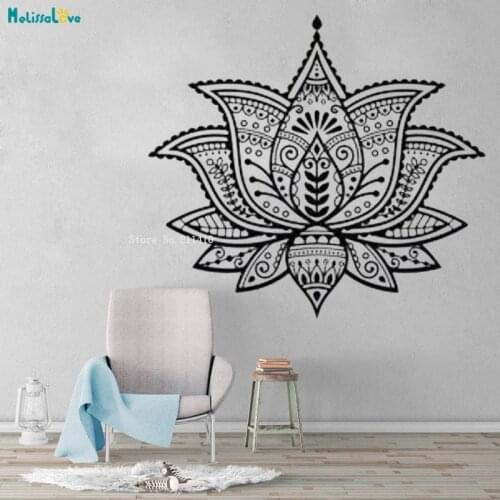 Exquisite Traditional Crafts Vinyl Wall Decal Lotus Flower Buddhism Yoga Studio Meditation Stickers Decals YT4199