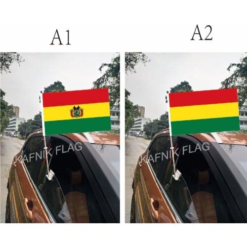 KAFNIK,30*45CM Bolivia Window Car Flags and Banners Countries World Custom Flags with 43/52cm flagpole for car decoration